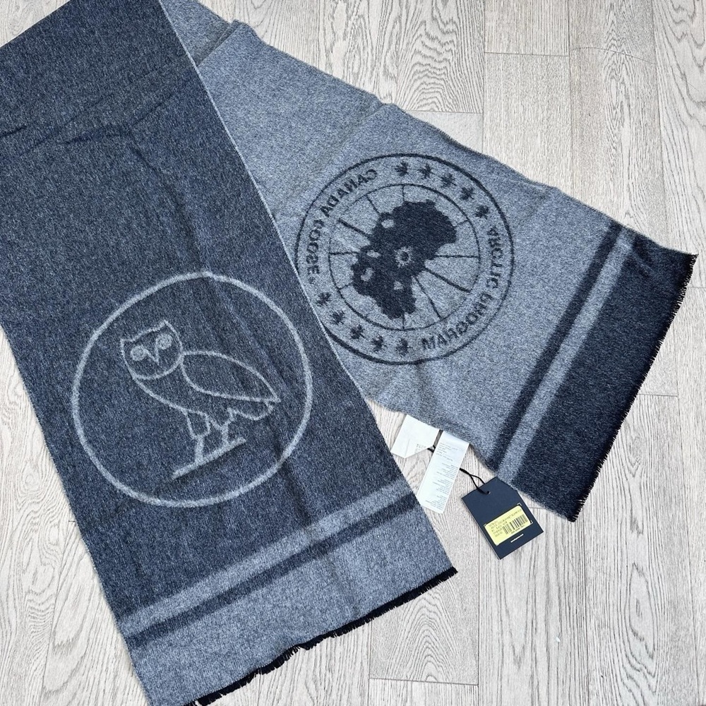 Canada Goose x OVO Ladies Logo Blanket Scarf Black 100% Wool